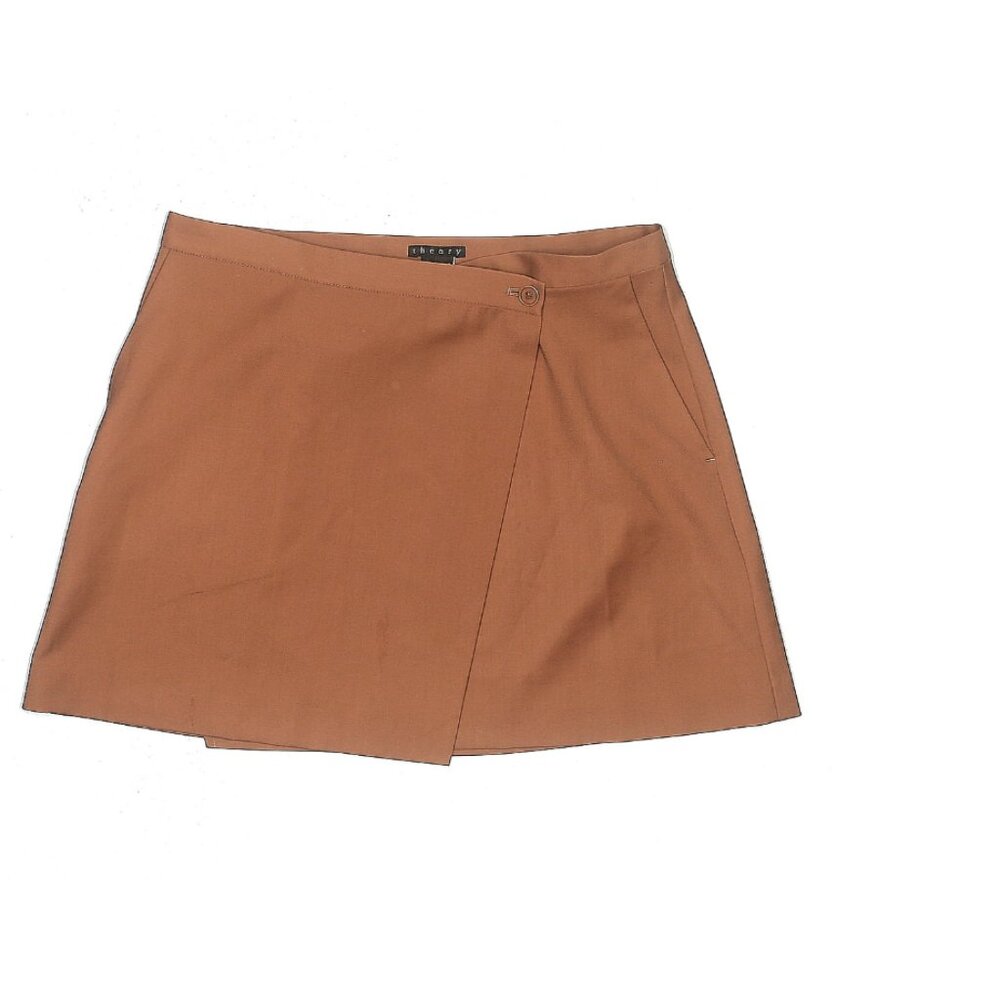 Theory wrap skirt, brown, tan, 100% wool
